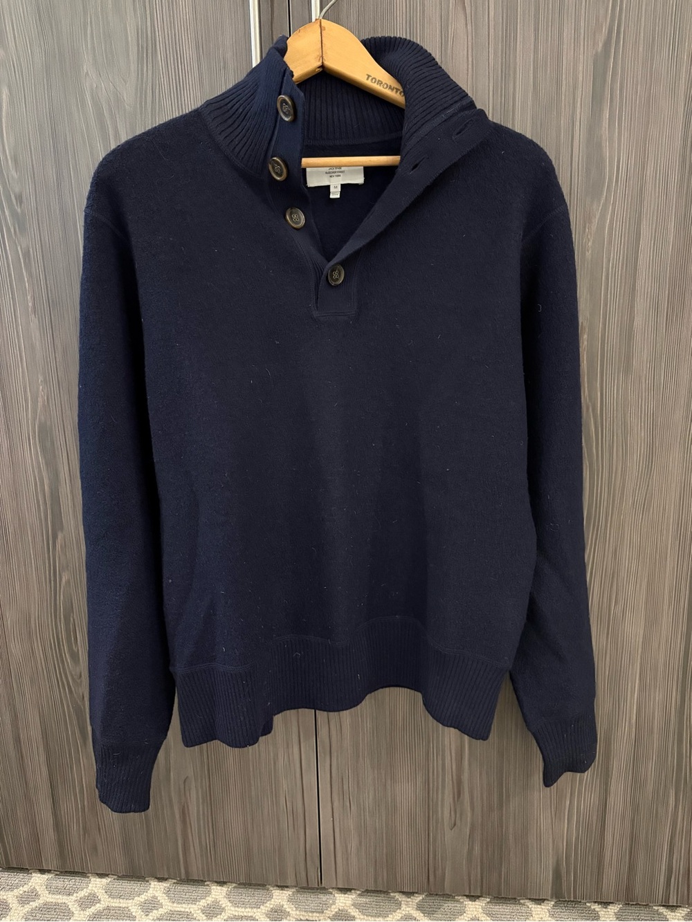 Men's Navy Shawl-Collar Zip-Up Sweater - Button-Placket Knit